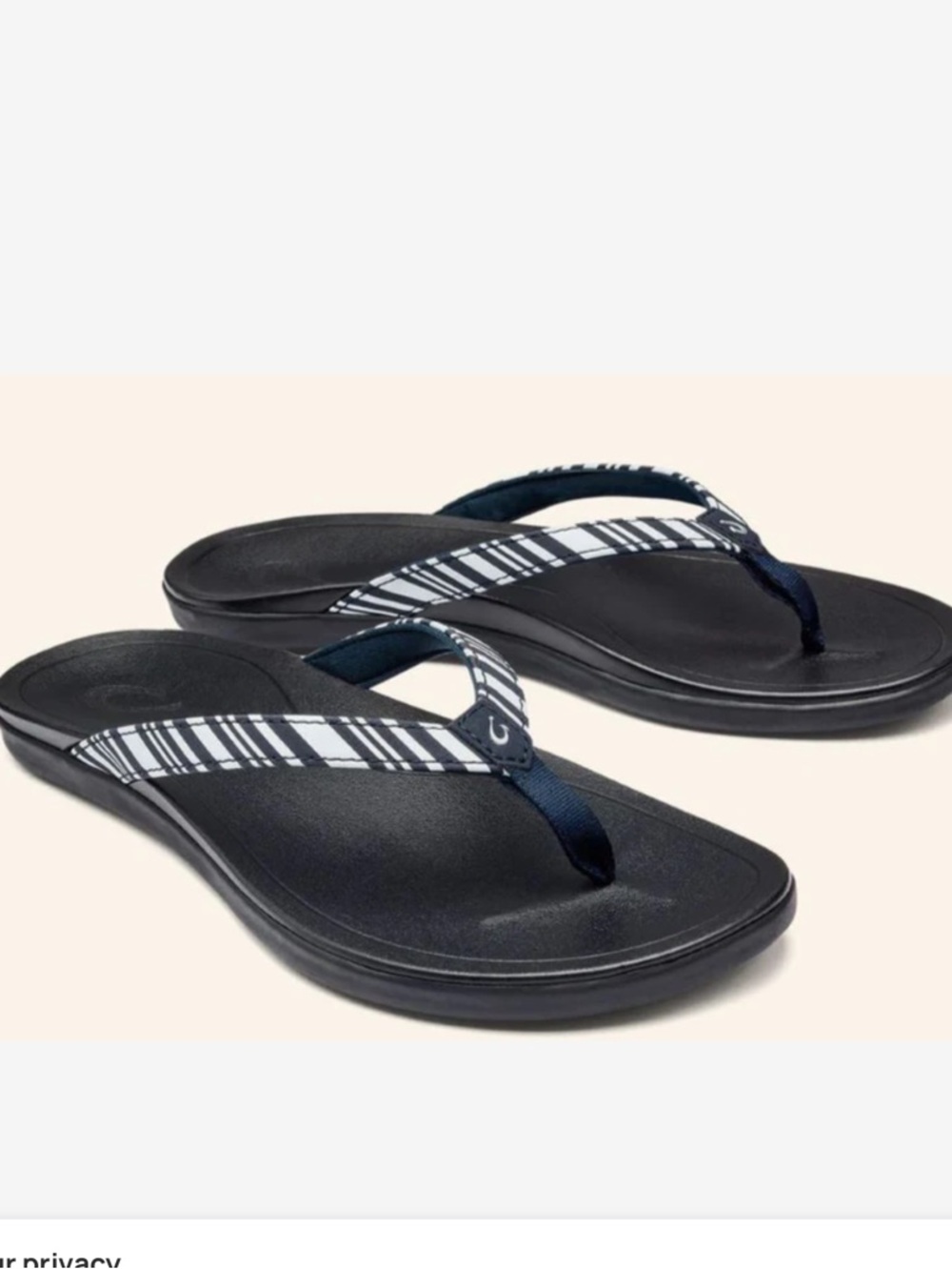 Olukai Black Depth/Stripe Hoopio Women's Sandals, Size 11, NWOT